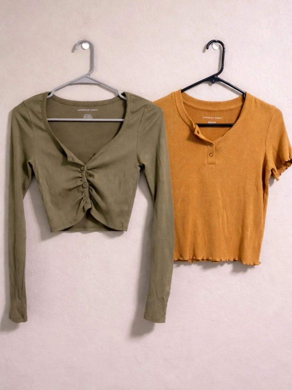 American Eagle Ribbed Crop Top Bundle XS Green Mustard Y2K - Picture 1 of 11
